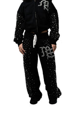 Y2K Bling Rhinestone Graphic Baggy Sweatpants Men Hip‑Hop Street Pants
