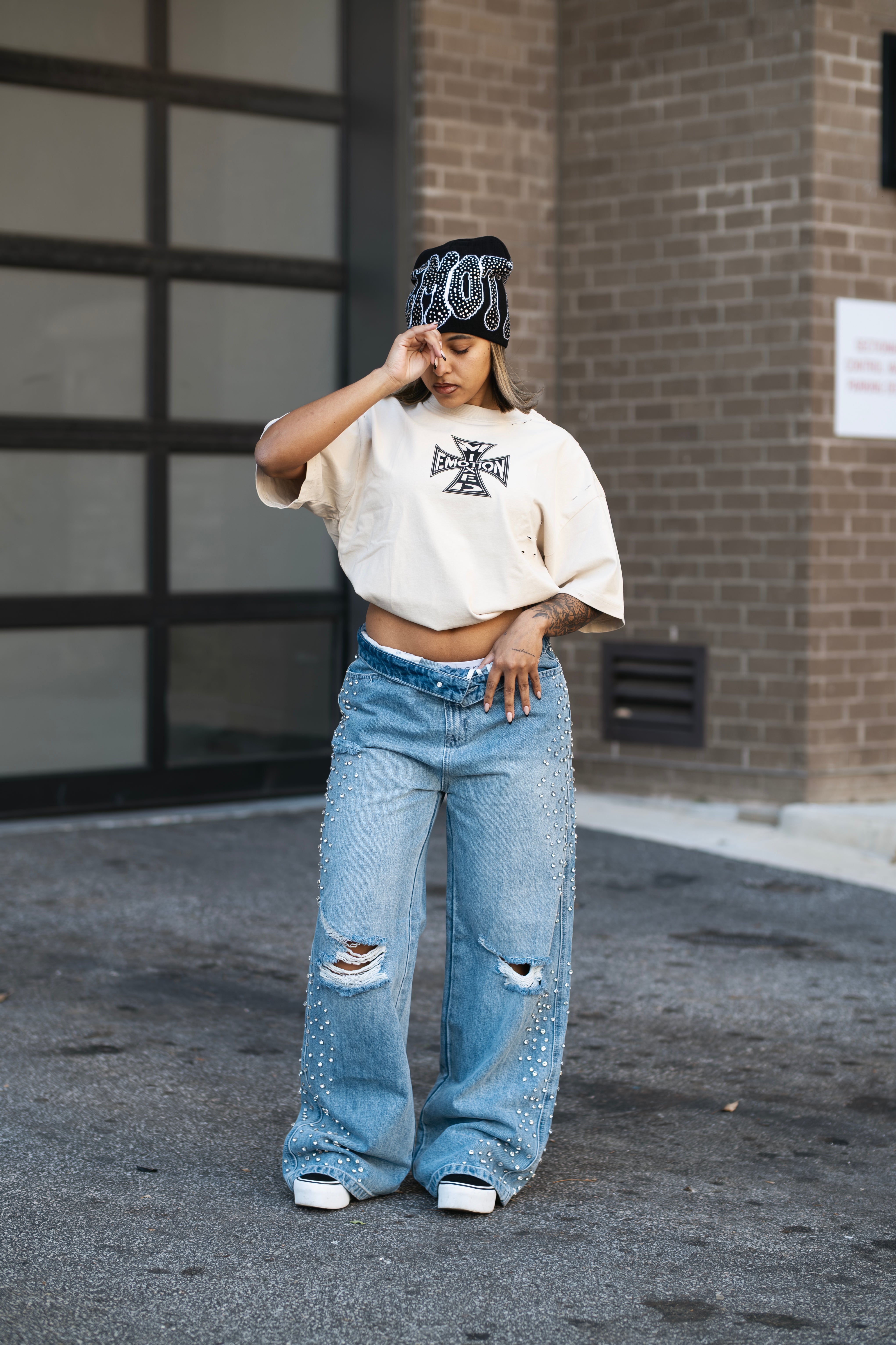 Distressed Ripped Baggy Wide‑Leg Jeans Vintage Wash Street‑wear Denim Pants