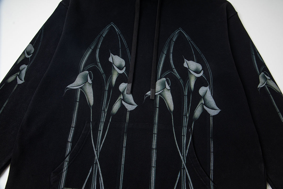 Vintage Black Light‑Blue Line Art Church Window Full‑Zip Hoodie