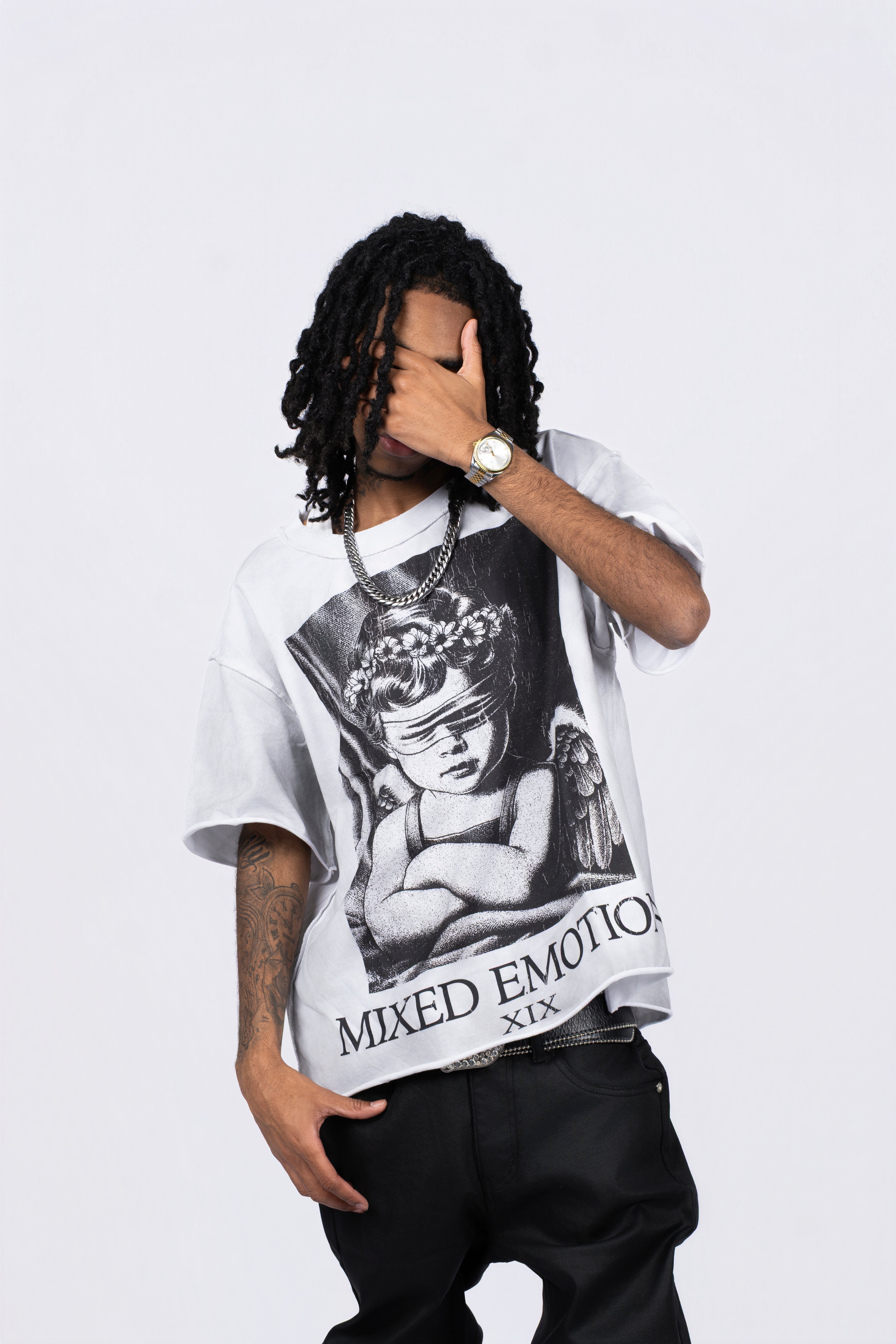 Washed Grey Angel Graphic T‑Shirt Men Vintage Streetwear Short Sleeve Tee