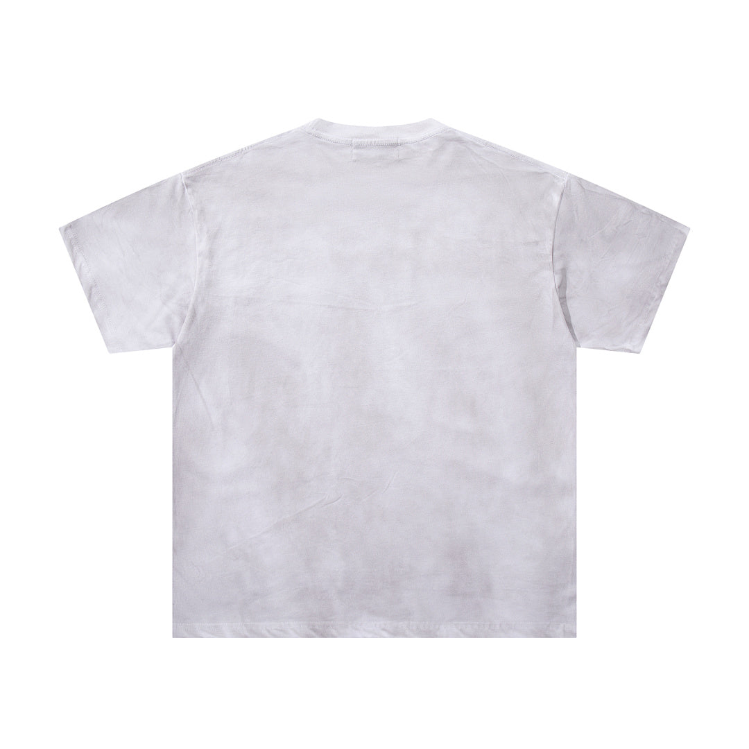 Off‑White Washed Vintage Bulldog Graphic Band‑Style T‑Shirt