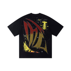 Retro Cowboy Skull Art Print Short‑Sleeve T‑Shirt Black Hip‑Hop Loose Street Tee