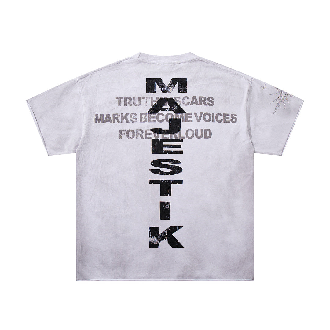 Off‑White Washed Vintage Hand Graphic Double‑Sided Band‑Style T‑Shirt