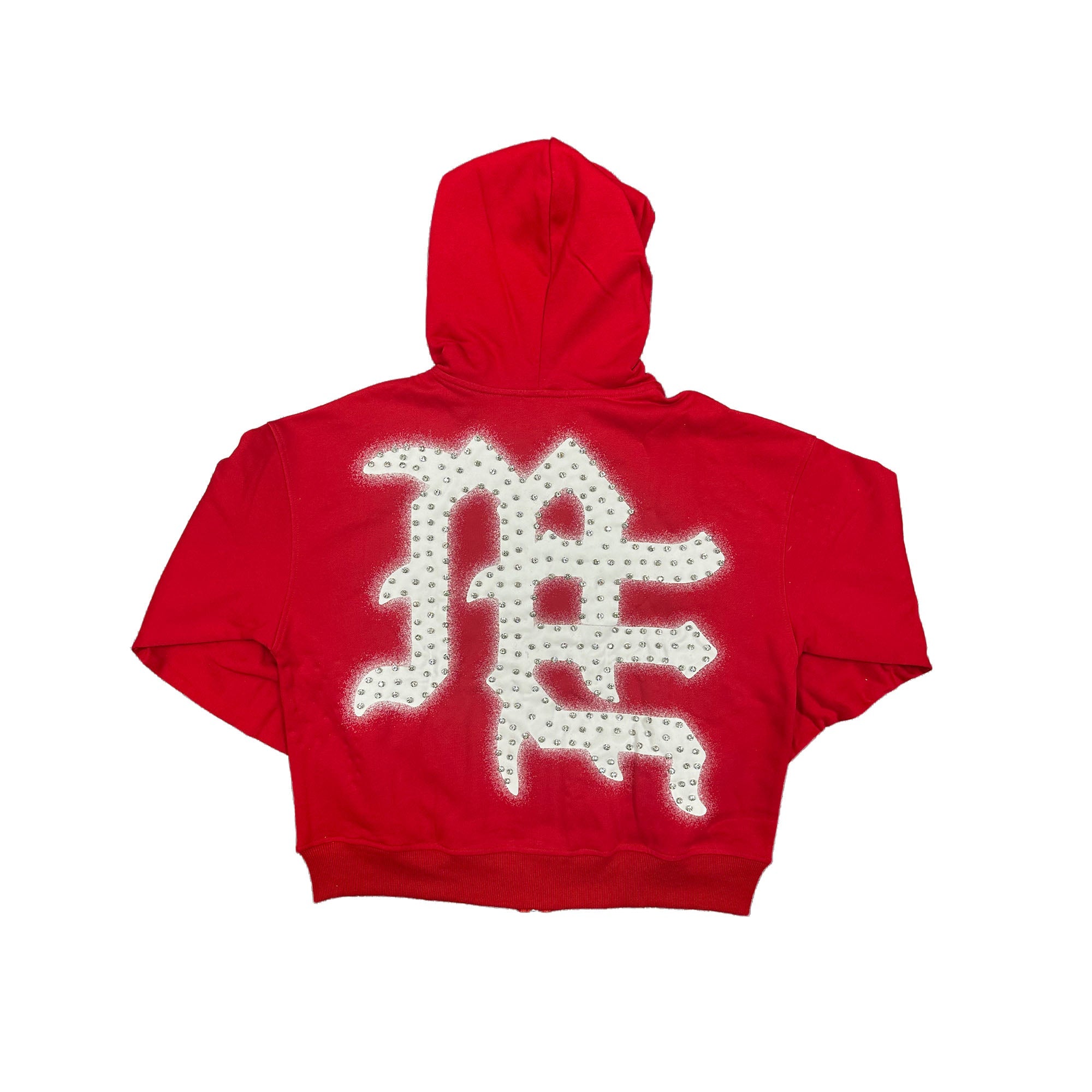 Red Letter Graphic Full Zip Hoodie Men Streetwear Zip‑Up Hooded Sweatshirt