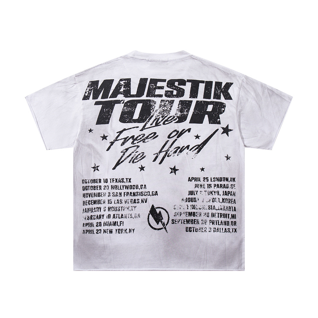 Off‑White Washed Vintage Statue Of Liberty Tour Poster Double‑Sided Band‑Style T‑Shirt