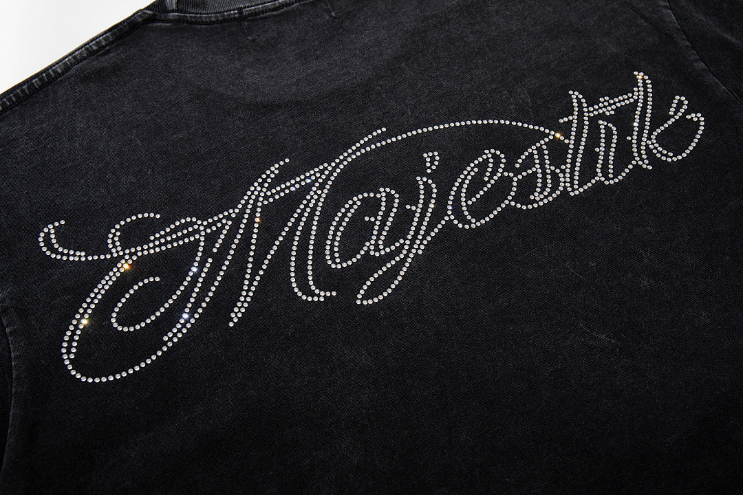 Black Washed Vintage Astronaut Space Double‑Sided Graphic Band‑Style T‑Shirt