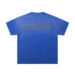 Royal Blue Washed Football Player Vintage Graphic T‑Shirt