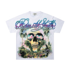 Vintage White Tropical Paradise Skull Graphic T‑Shirt