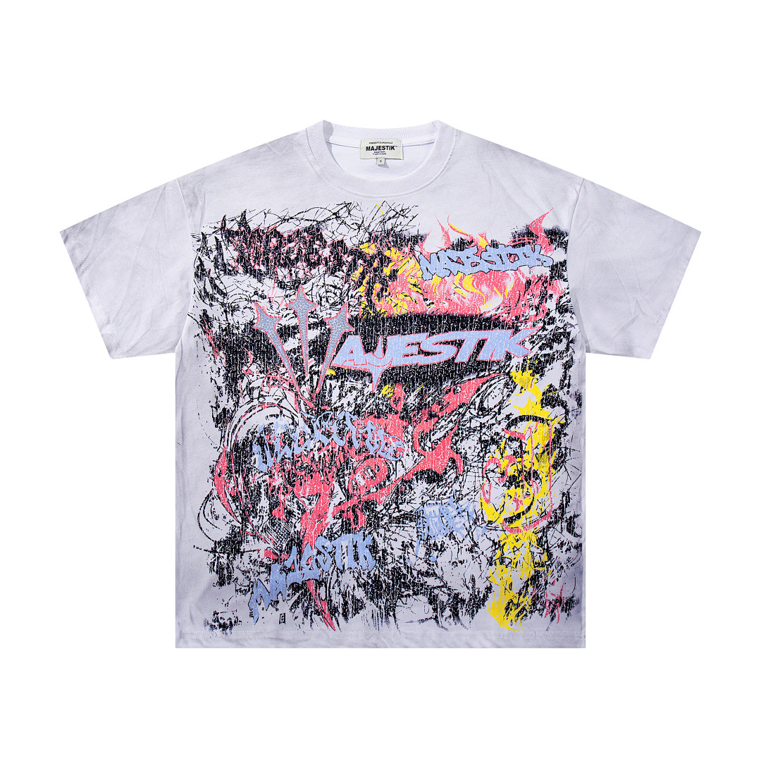 Off‑White Washed Vintage Graffiti Art Collage Double‑Sided Band‑Style T‑Shirt
