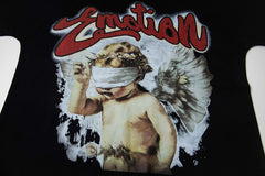 Black Vintage Angel Figure Script Graphic Oversized Crew‑Neck Street T‑Shirt