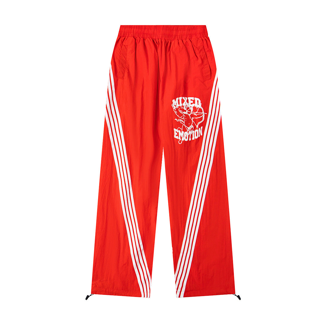Black Red Gothic Graphic Wide‑Leg Sweat Pants Urban Streetwear Trousers