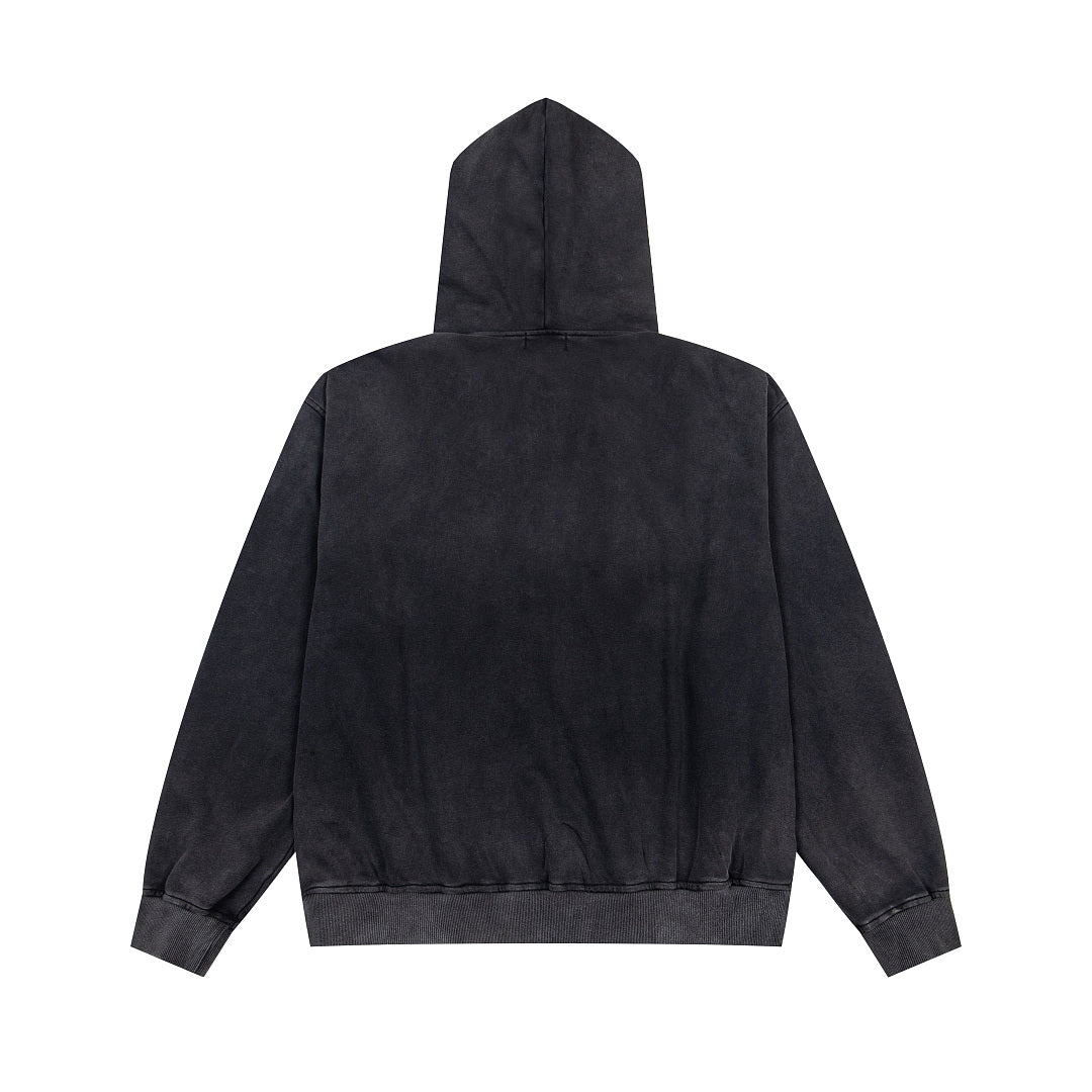 Vintage Black ARARI RANG Letter Print Full‑Zip Hoodie
