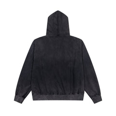 Vintage Black ARARI RANG Letter Print Full‑Zip Hoodie