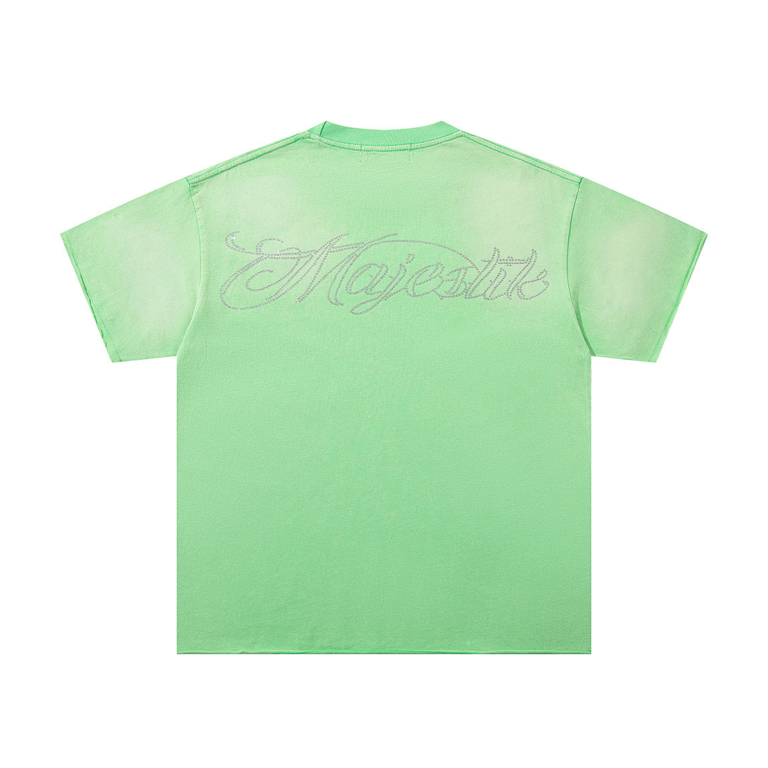 Light Green Washed Vintage Football Player Double‑Sided Graphic Band‑Style T‑Shirt