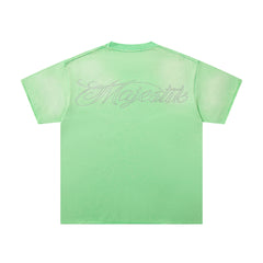 Light Green Washed Vintage Football Player Double‑Sided Graphic Band‑Style T‑Shirt