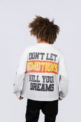 Vintage Wash Spliced Sleeve Graphic Cropped Long Sleeve T‑Shirt