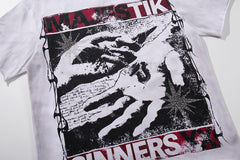 Off‑White Washed Vintage Hand Graphic Double‑Sided Band‑Style T‑Shirt