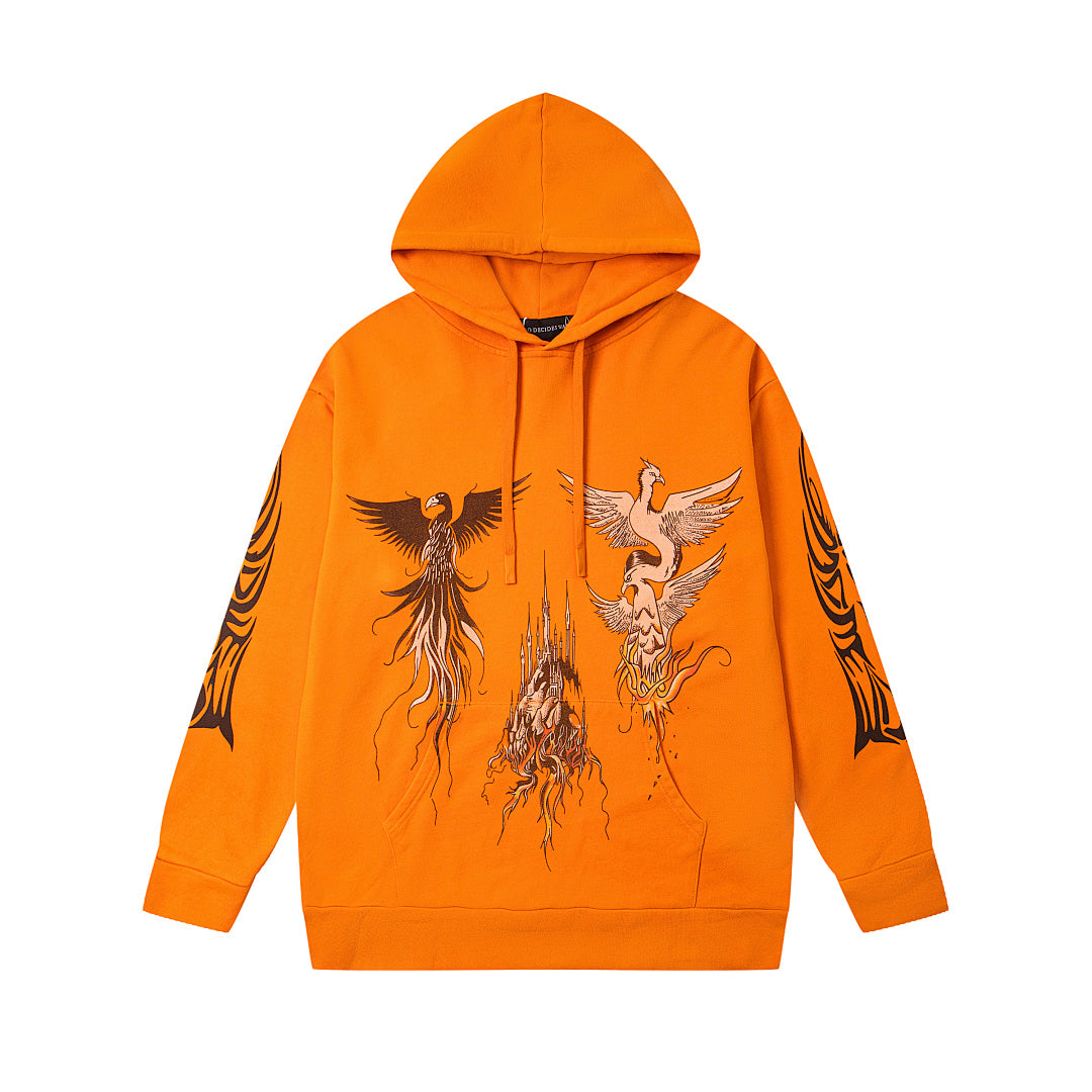 Vintage Bright Orange Dark Angel Graphic Full‑Zip Hoodie