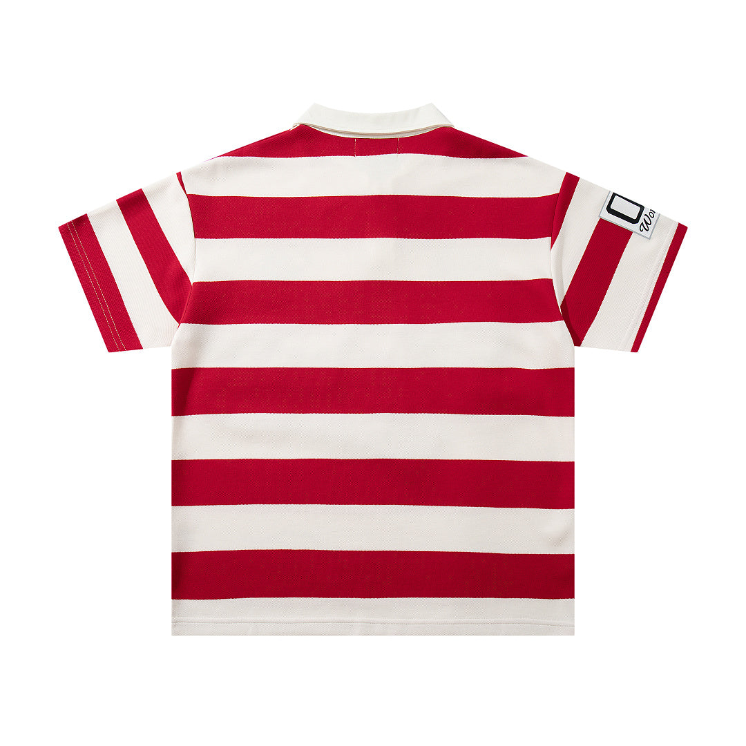 Vintage Red‑White Stripe MAJESTIC Rugby Polo Shirt