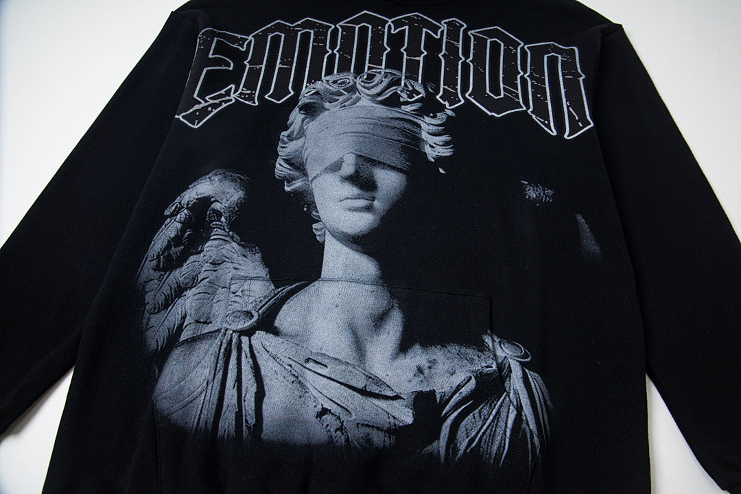 Black Vintage Angel Gothic Pullover Oversized Hoodie Urban Streetwear Sweatshirt