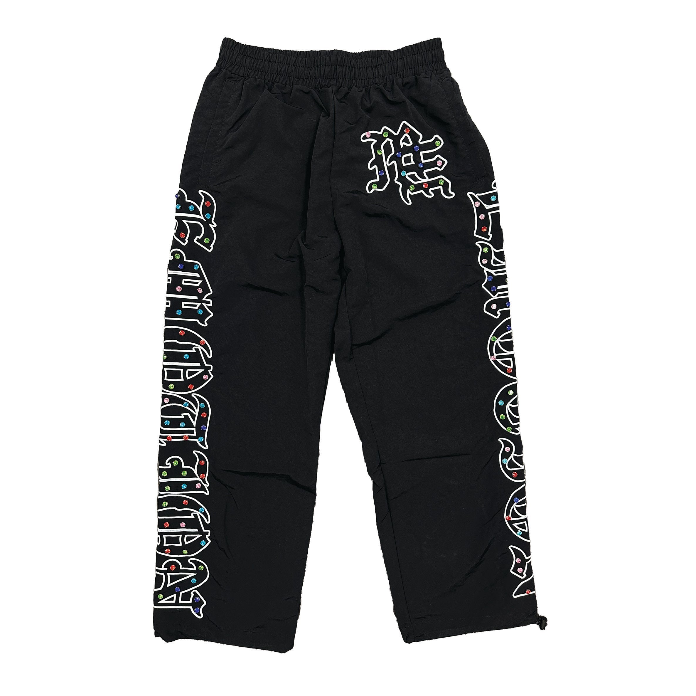 Black Colorful Graffiti Embroidered Cargo Pants Men Streetwear Loose Wide Leg Pants