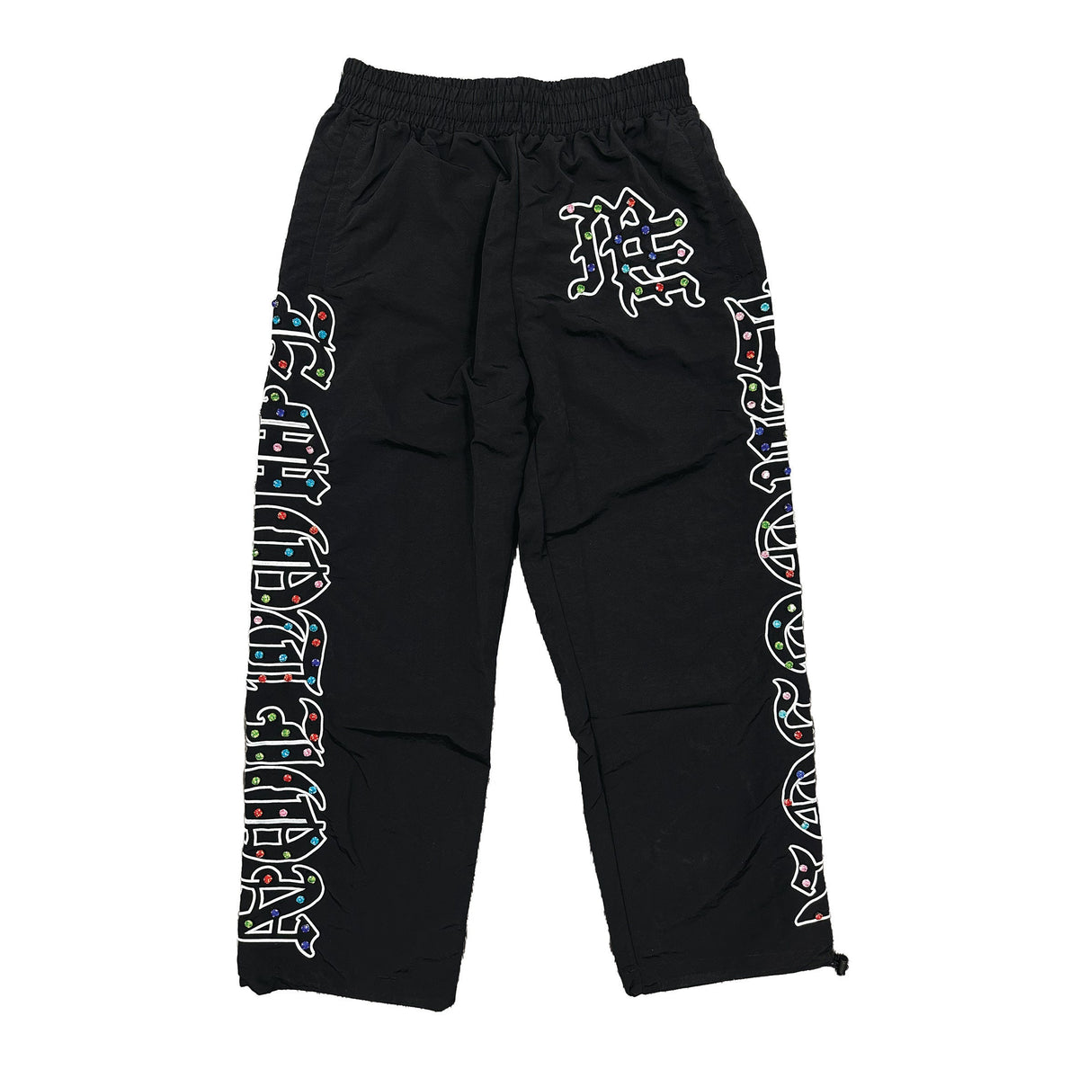 Black Colorful Graffiti Embroidered Cargo Pants Men Streetwear Loose Wide Leg Pants