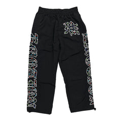 Black Colorful Graffiti Embroidered Cargo Pants Men Streetwear Loose Wide Leg Pants