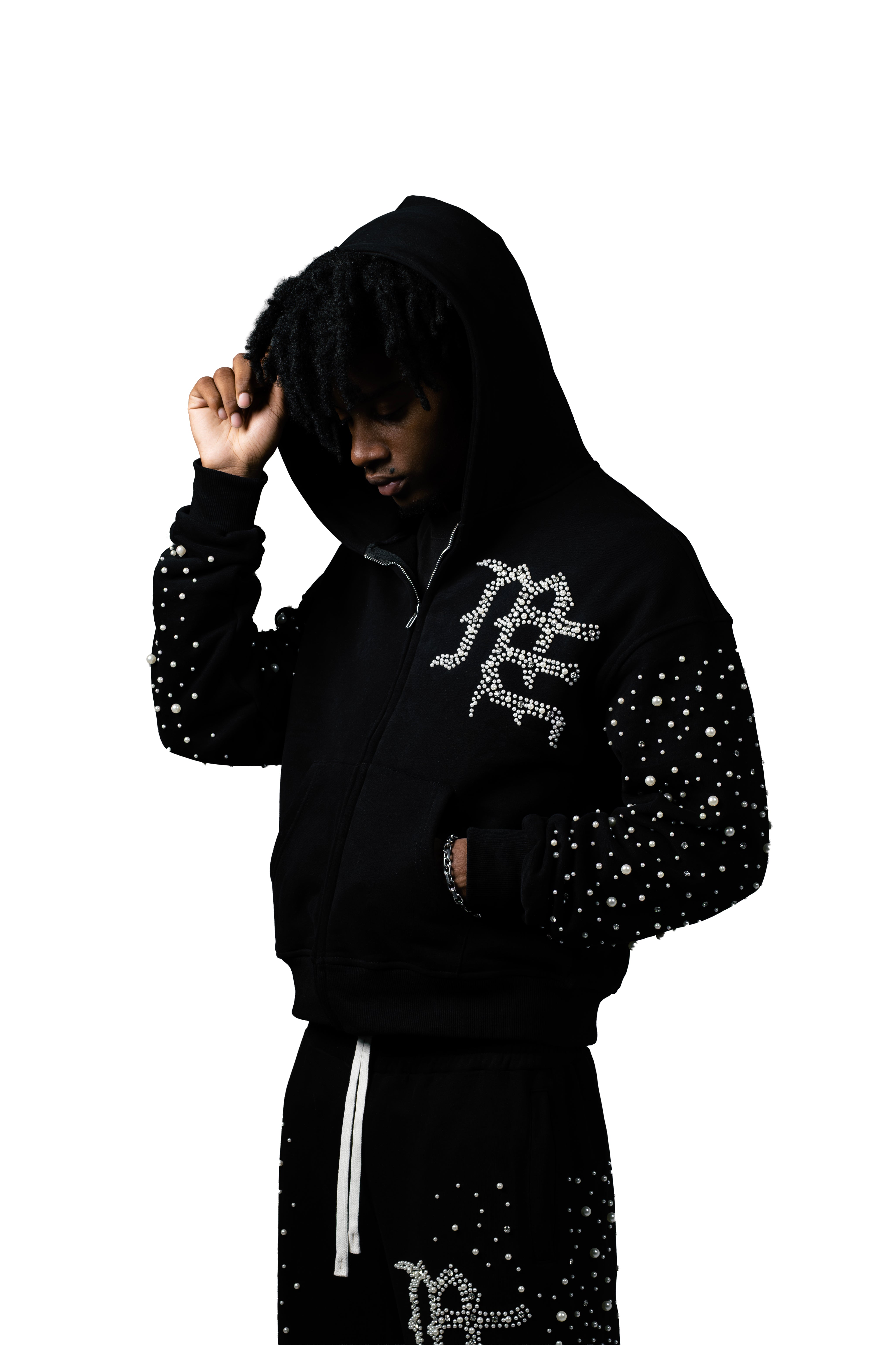 Rhinestone Letter Full‑Zip Hoodie Streetwear Zip‑Up Hooded Jacket