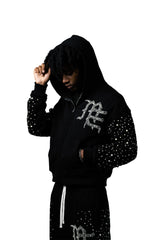 Rhinestone Letter Full‑Zip Hoodie Streetwear Zip‑Up Hooded Jacket