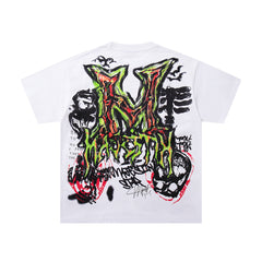 Vintage White Street Graffiti Monster Graphic T‑Shirt