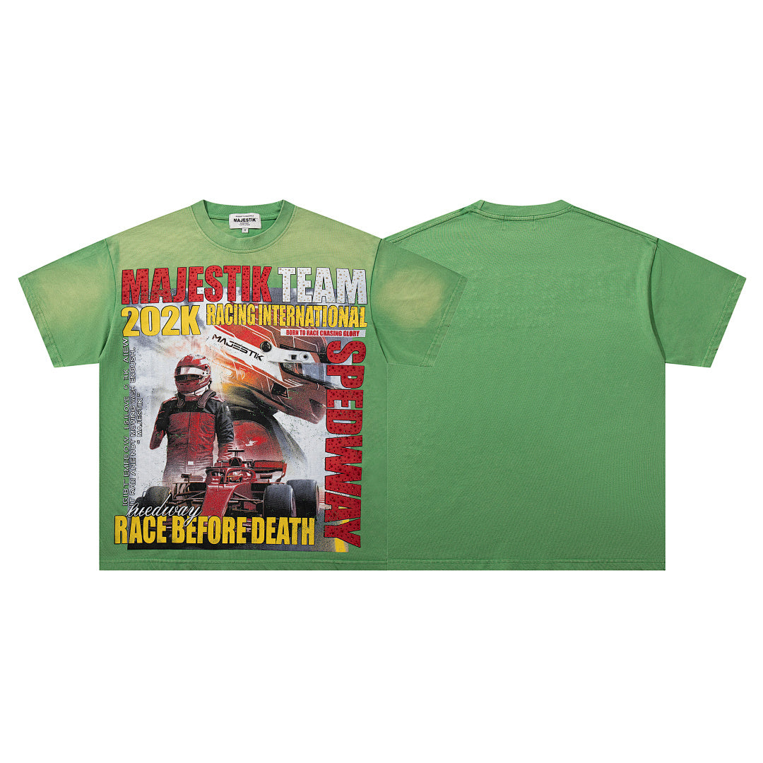 Green Washed Vintage Portrait Band‑Style Graphic T‑Shirt