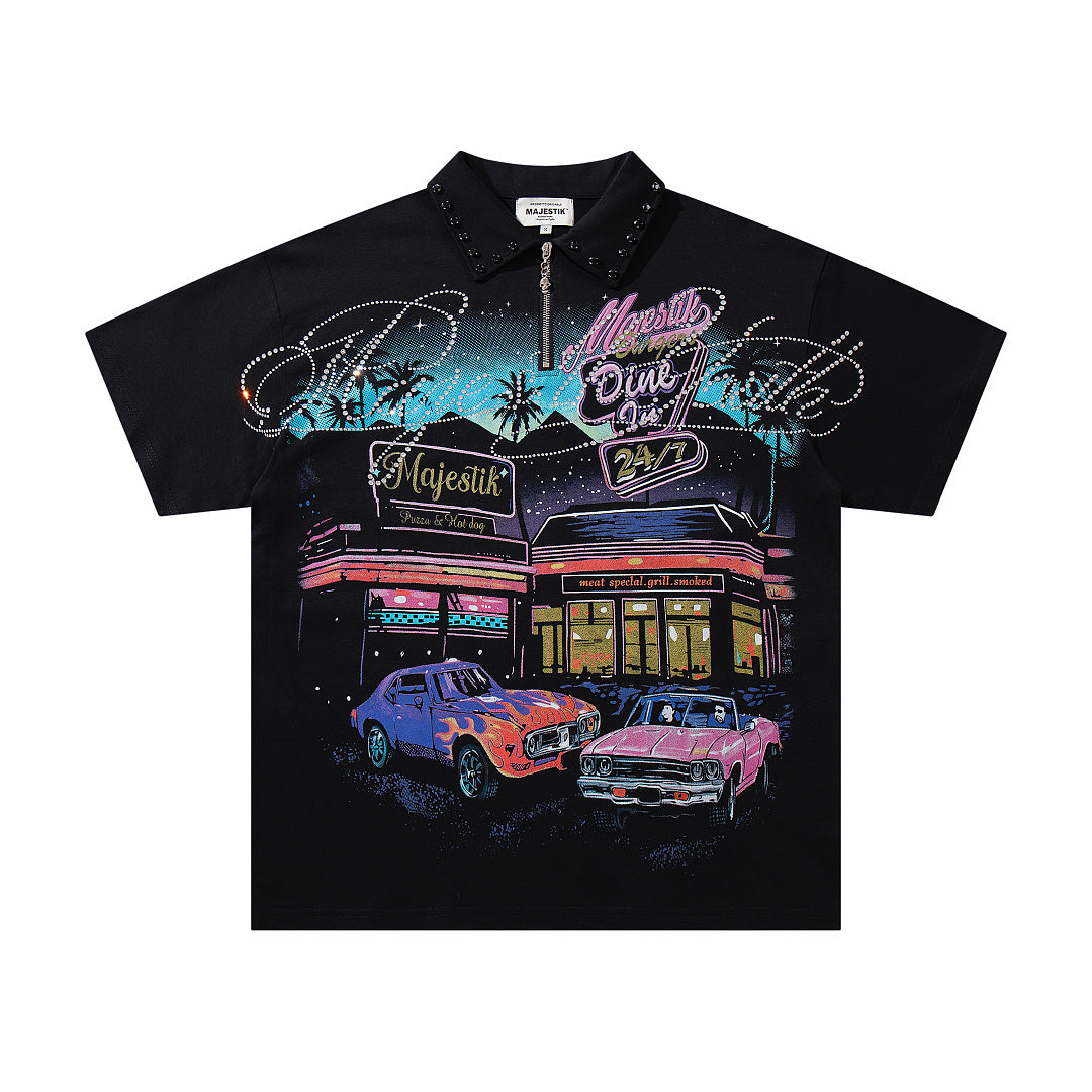 Vintage Black Retro Racing Car Graphic T‑Shirt