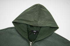 Vintage Dark Green Number 26 Embroidery Full‑Zip Hoodie