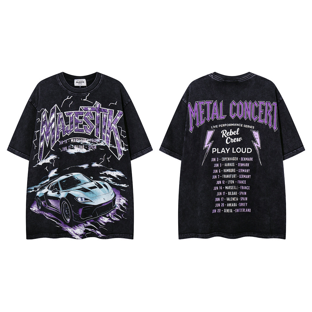 Vintage Black Metal Concert Car Double‑Sided Graphic T‑Shirt