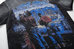 Black Washed Vintage Band Tour Double‑Sided Graphic Band‑Style T‑Shirt