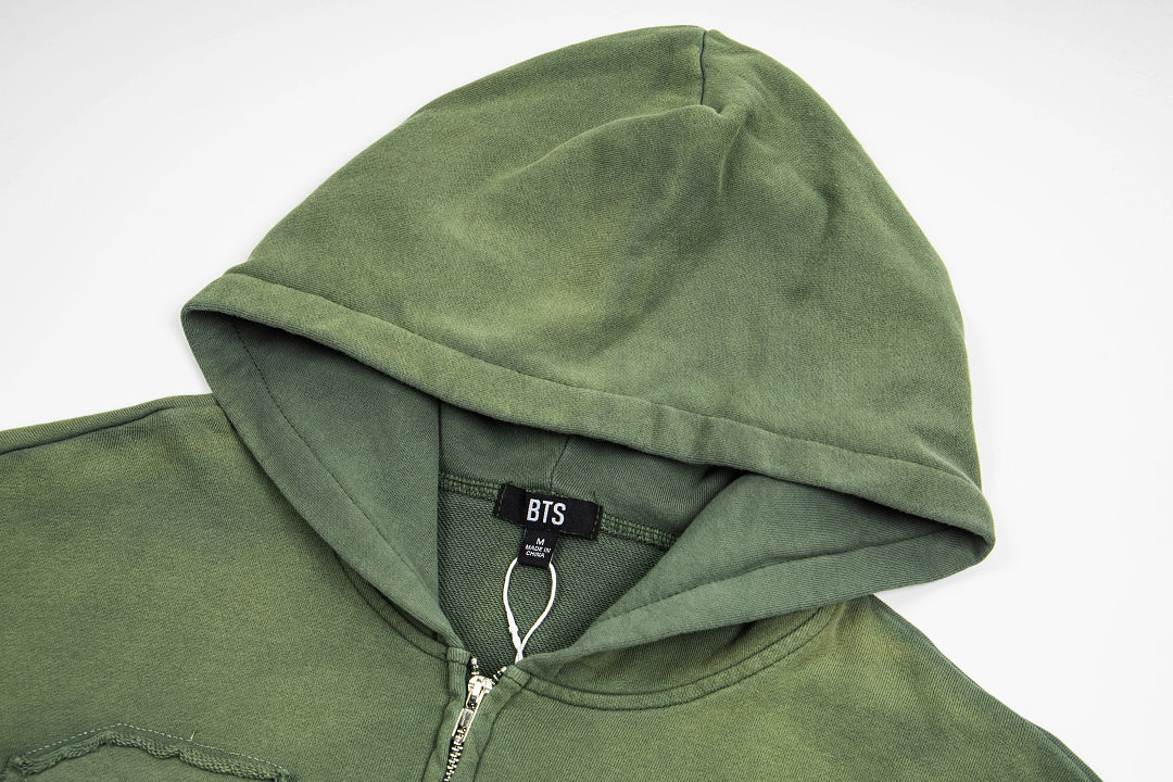 Vintage Olive Green Number 26 Embroidery Full‑Zip Hoodie