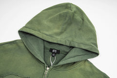 Vintage Olive Green Number 26 Embroidery Full‑Zip Hoodie