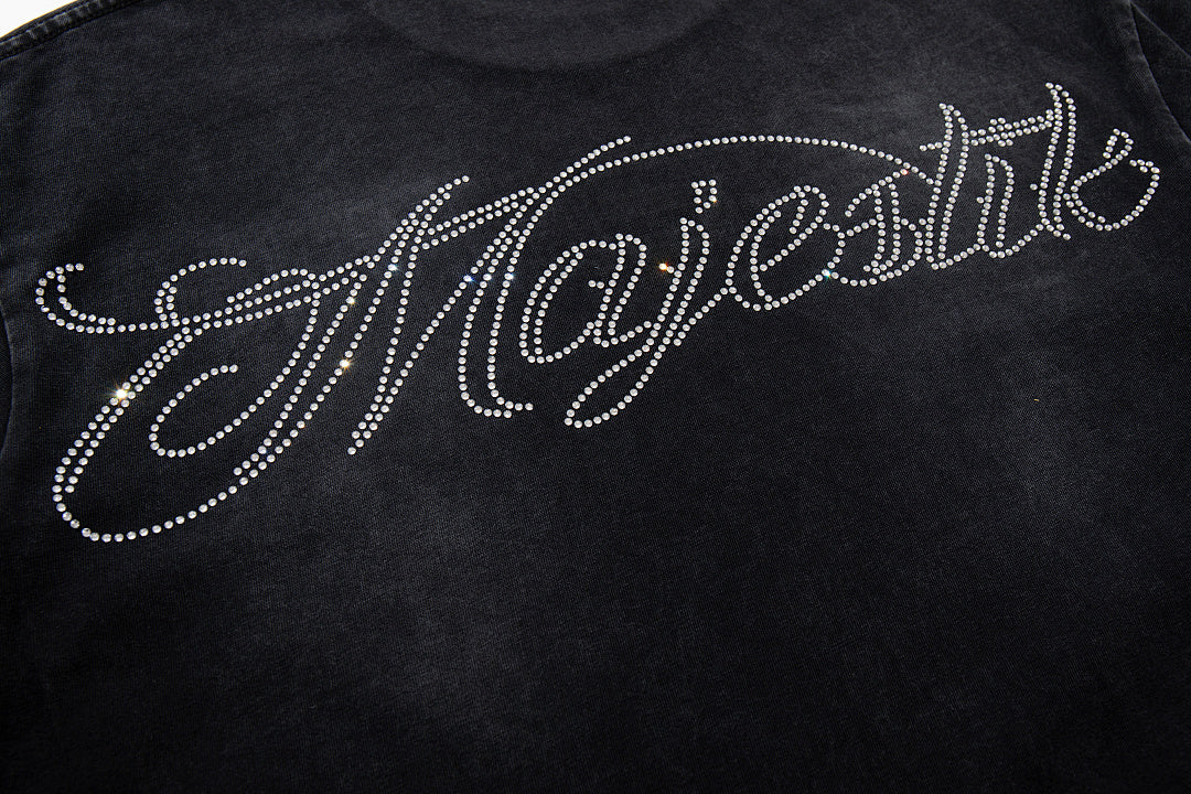 Black Washed Vintage Knight‑Horse Double‑Sided Graphic Band‑Style T‑Shirt