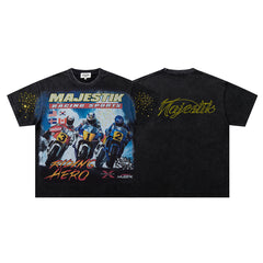 Majestik Hero Motorcycle Rider Vintage Graphic T‑Shirt