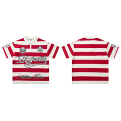 Vintage Red‑White Stripe MAJESTIC Rugby Polo Shirt