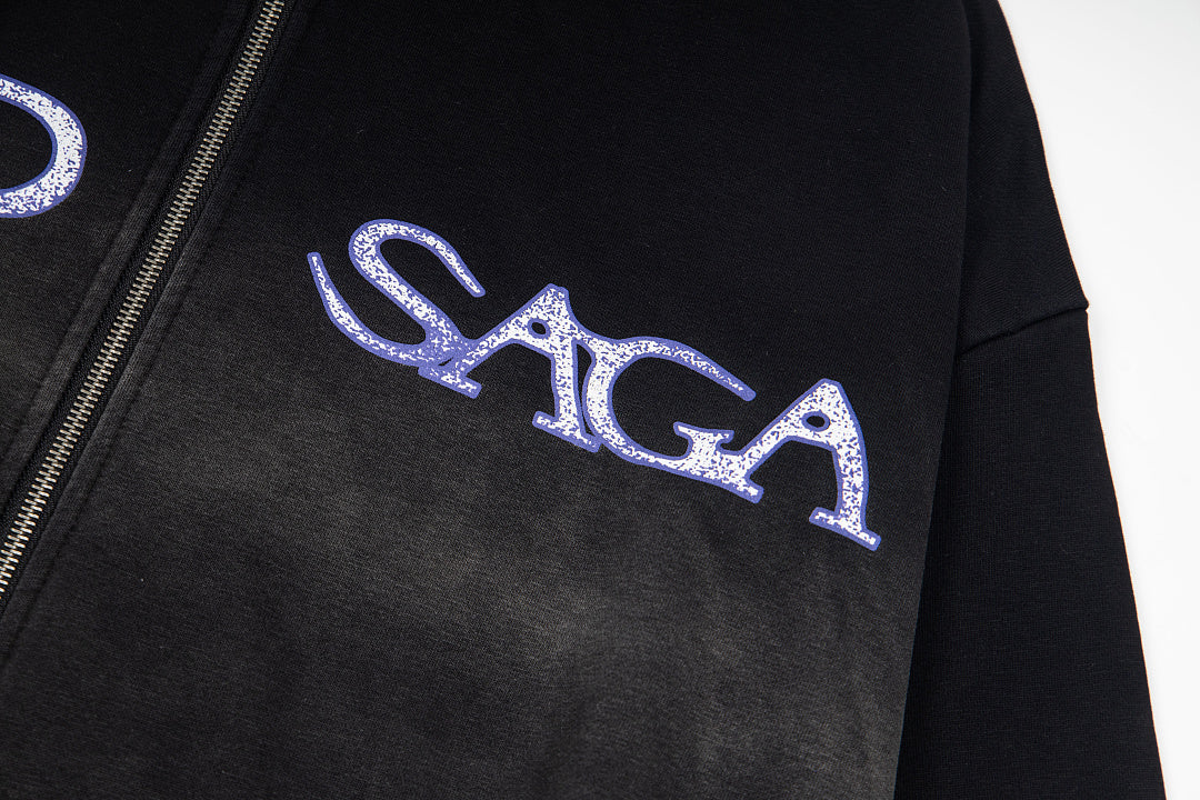 Vintage Black Blood Saga Full‑Zip Hoodie