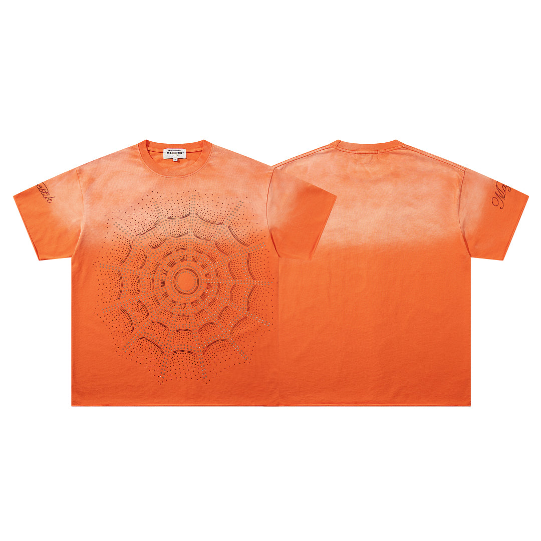 Orange Washed Mandala Embossed Vintage Graphic T‑Shirt