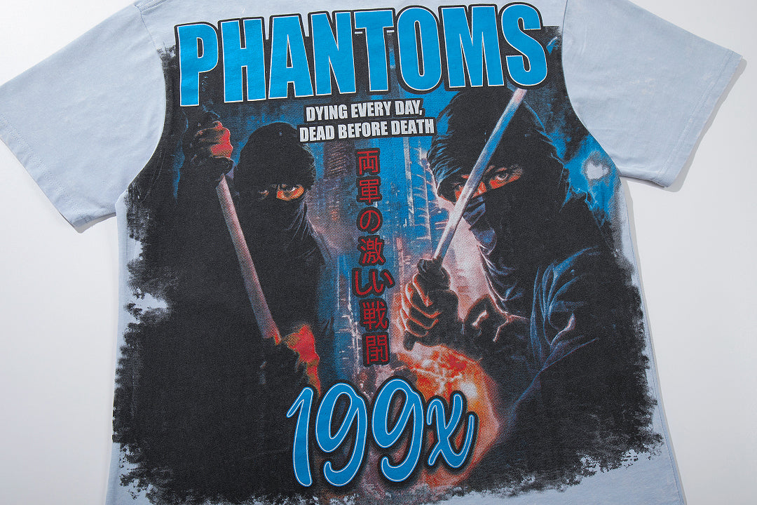 Light Blue Washed 199X Phantom Vintage Graphic T‑Shirt