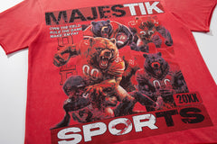 Red Washed Vintage Sports Beast Double‑Sided Graphic Band‑Style T‑Shirt