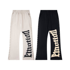 Retro Rivet Detail Flare Leg Sweatpants Oversized Hip‑Hop Street Bottoms