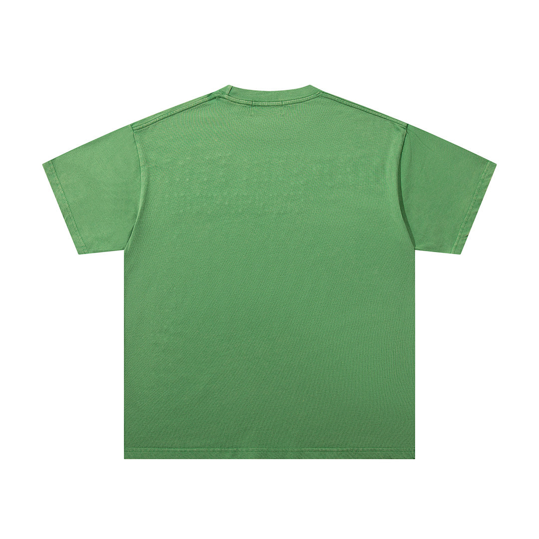 Green Washed Vintage Portrait Band‑Style Graphic T‑Shirt