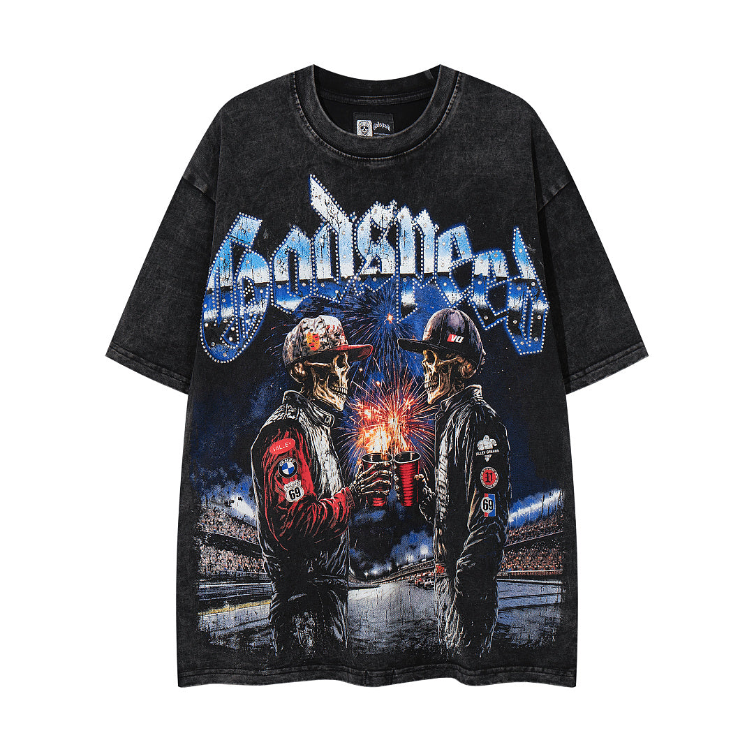 Vintage Black Band Motorcycle Double‑Sided Graphic T‑Shirt