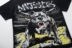 Black Washed Vintage Roaring Tiger Double‑Sided Graphic Band‑Style T‑Shirt