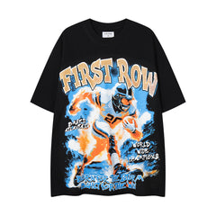 Vintage Black FIRST ROW Football Player Double‑Sided Graphic T‑Shirt