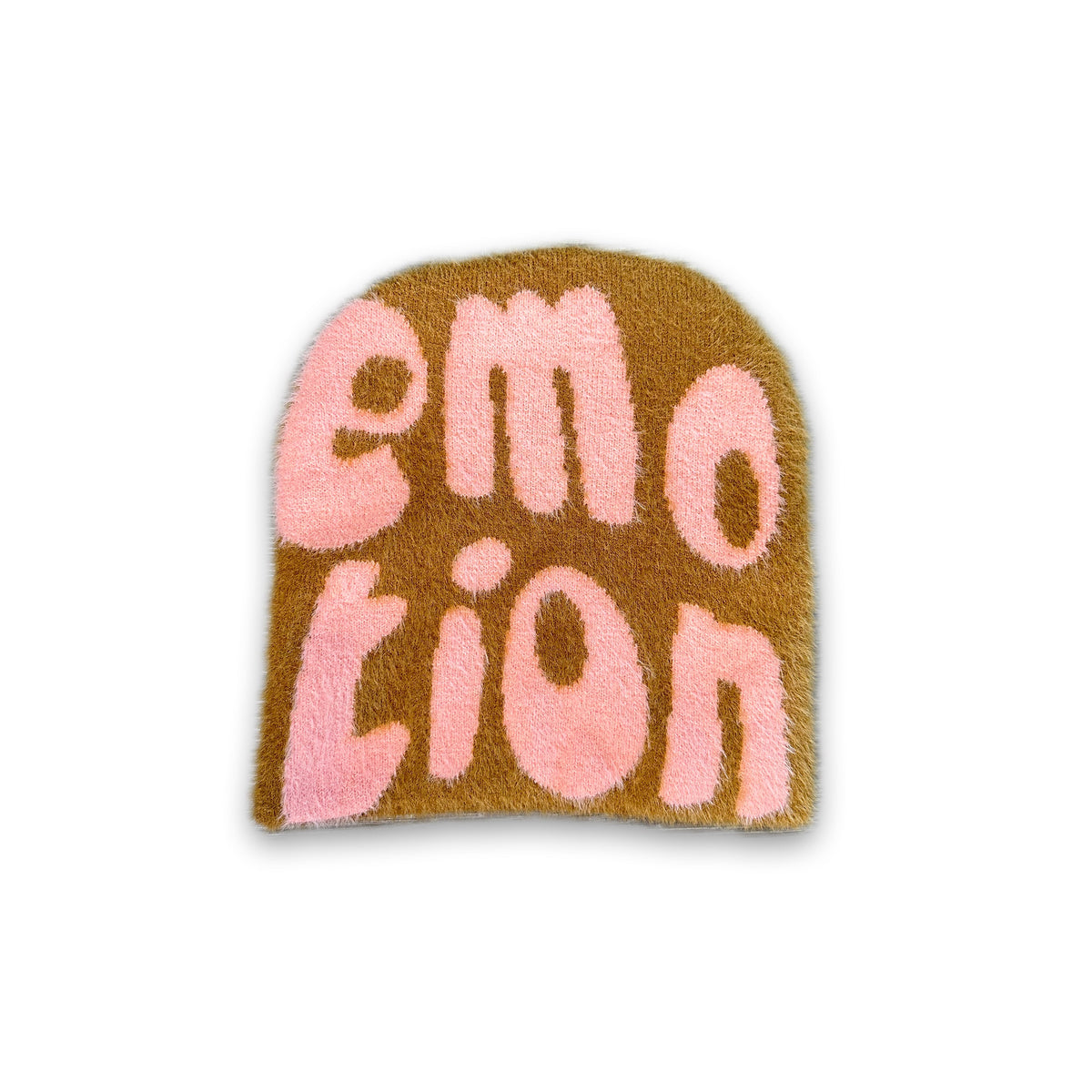 Brown Mohair Beanie Emotion Pink Logo Knit Unisex Streetwear Skull Cap